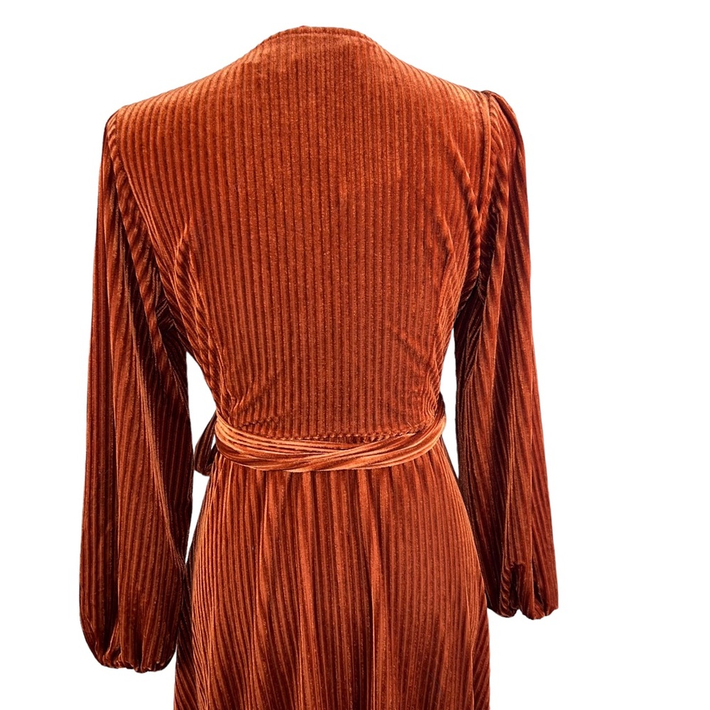 NWT Burnt Orange Ribbed Wrap Dress Long Sleeves Small - Picture 9 of 16